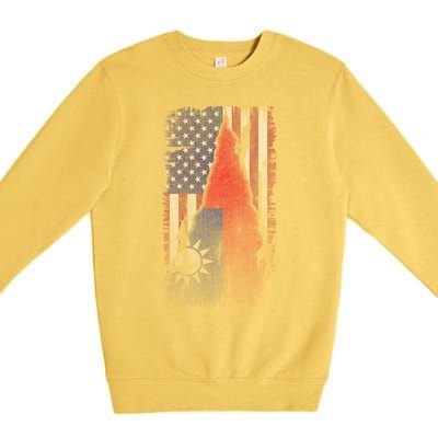 Faded Us And Taiwan Flags Support For Taiwan I Love Taiwan Meaningful Gift Premium Crewneck Sweatshirt