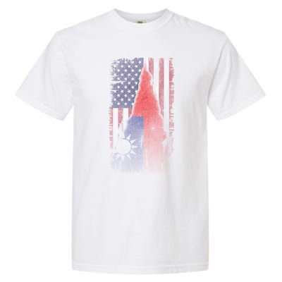 Faded Us And Taiwan Flags Support For Taiwan I Love Taiwan Meaningful Gift Garment-Dyed Heavyweight T-Shirt