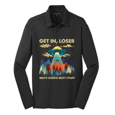 Funny UFO Alien Abduction Silk Touch Performance Long Sleeve Polo