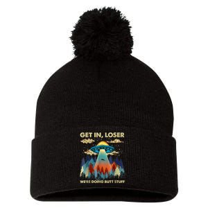 Funny UFO Alien Abduction Pom Pom 12in Knit Beanie