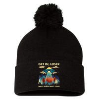 Funny UFO Alien Abduction Pom Pom 12in Knit Beanie