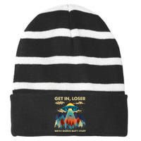 Funny UFO Alien Abduction Striped Beanie with Solid Band