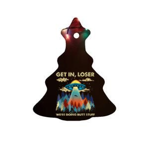 Funny UFO Alien Abduction Ceramic Tree Ornament