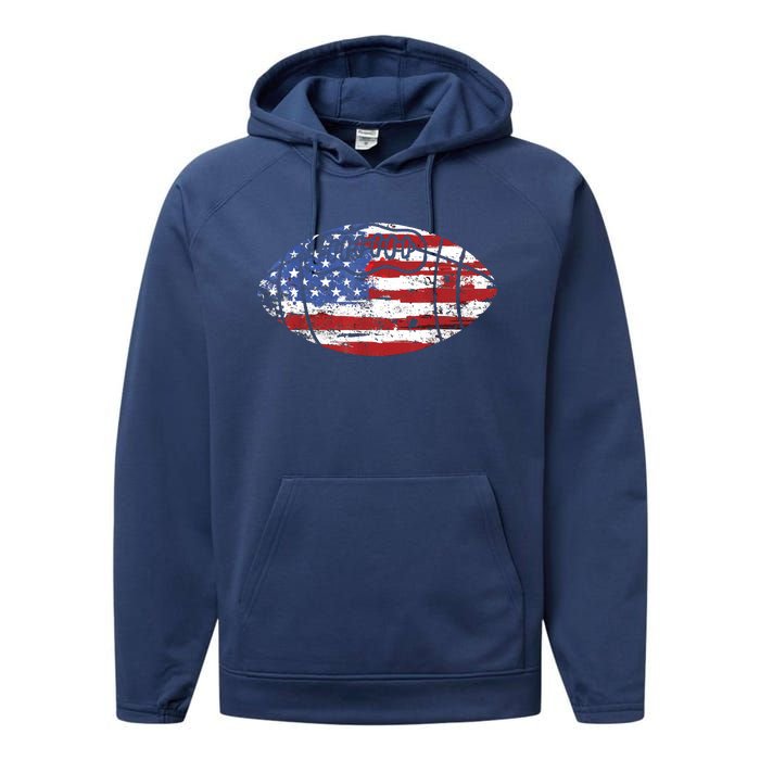 Football USA American Flag Vintage Gift Performance Fleece Hoodie