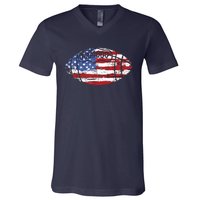 Football USA American Flag Vintage Gift V-Neck T-Shirt