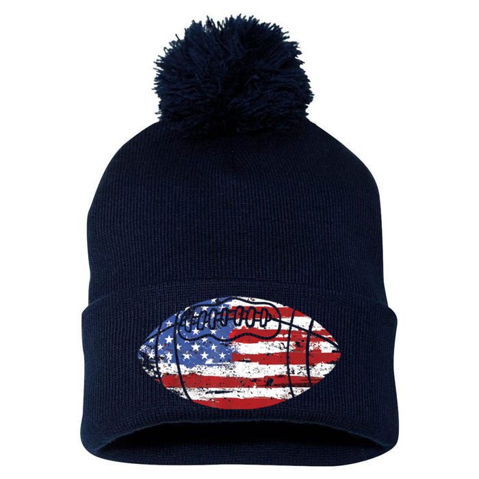 Football USA American Flag Vintage Gift Pom Pom 12in Knit Beanie