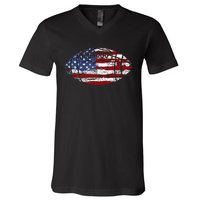 Football Usa American Flag Vintage Gift V-Neck T-Shirt