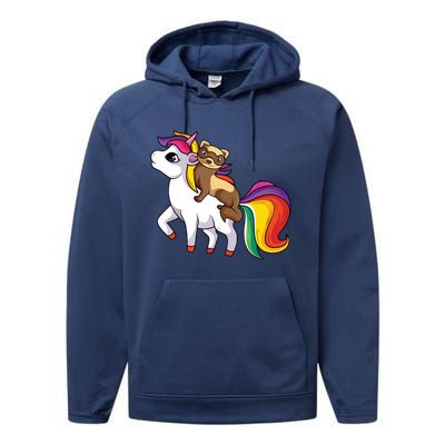 Ferret Unicorn Animal Lover Performance Fleece Hoodie