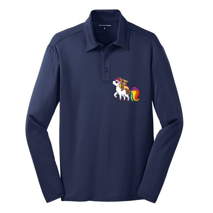 Ferret Unicorn Animal Lover Silk Touch Performance Long Sleeve Polo