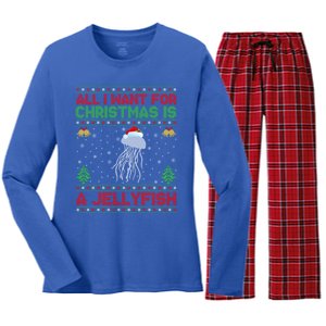 Funny Ugly All I Want For Christmas Is A Jellyfish Gift Women's Long Sleeve Flannel Pajama Set 