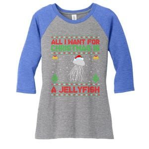 Funny Ugly All I Want For Christmas Is A Jellyfish Gift Women's Tri-Blend 3/4-Sleeve Raglan Shirt