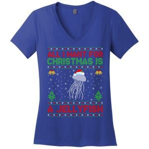 Funny Ugly All I Want For Christmas Is A Jellyfish Gift Women's V-Neck T-Shirt