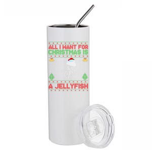 Funny Ugly All I Want For Christmas Is A Jellyfish Gift Stainless Steel Tumbler