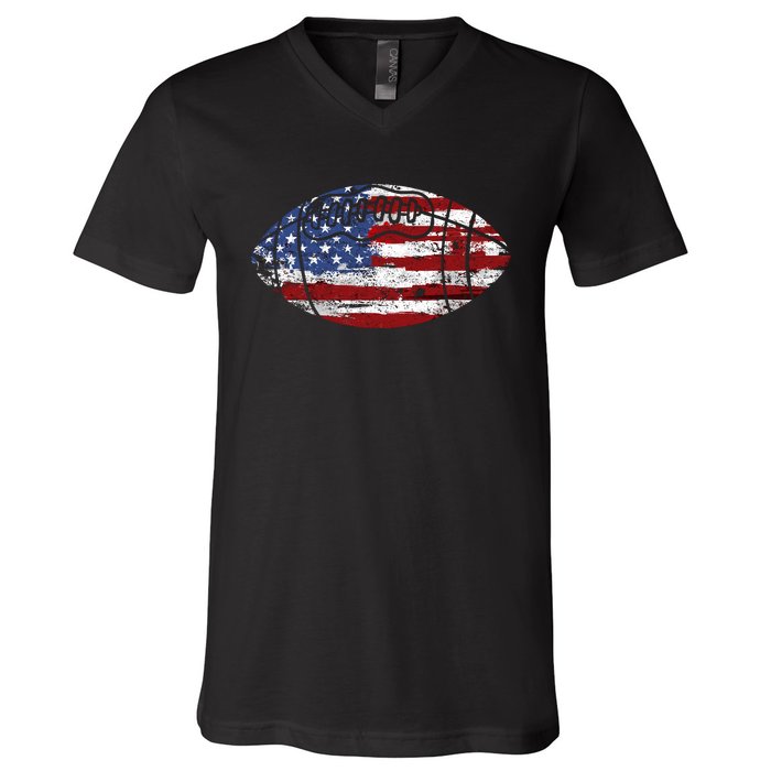 Football Usa American Flag Vintage Gift V-Neck T-Shirt