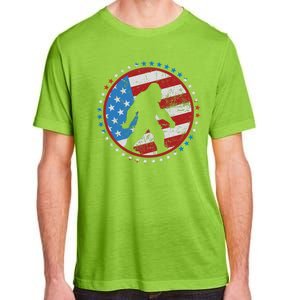 Funny USA American Flag Bigfoot Sasquatch Emblem Adult ChromaSoft Performance T-Shirt