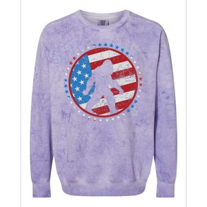 Funny USA American Flag Bigfoot Sasquatch Emblem Colorblast Crewneck Sweatshirt