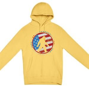 Funny USA American Flag Bigfoot Sasquatch Emblem Premium Pullover Hoodie