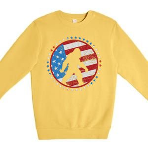 Funny USA American Flag Bigfoot Sasquatch Emblem Premium Crewneck Sweatshirt