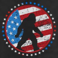 Funny USA American Flag Bigfoot Sasquatch Emblem 7 Panel Mesh Trucker Snapback Hat