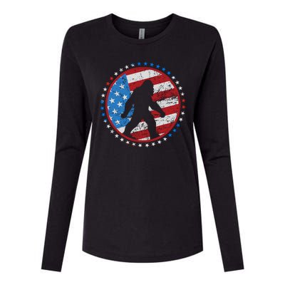 Funny USA American Flag Bigfoot Sasquatch Emblem Womens Cotton Relaxed Long Sleeve T-Shirt