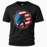 Funny USA American Flag Bigfoot Sasquatch Emblem Cooling Performance Crew T-Shirt