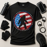 Funny USA American Flag Bigfoot Sasquatch Emblem Cooling Performance Crew T-Shirt