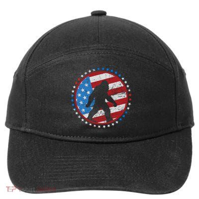 Funny USA American Flag Bigfoot Sasquatch Emblem 7-Panel Snapback Hat