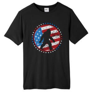 Funny USA American Flag Bigfoot Sasquatch Emblem Tall Fusion ChromaSoft Performance T-Shirt