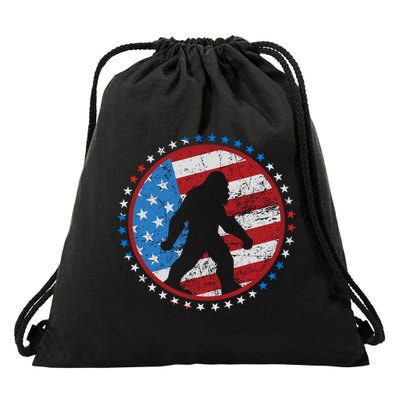 Funny USA American Flag Bigfoot Sasquatch Emblem Drawstring Bag