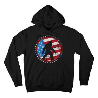 Funny USA American Flag Bigfoot Sasquatch Emblem Tall Hoodie