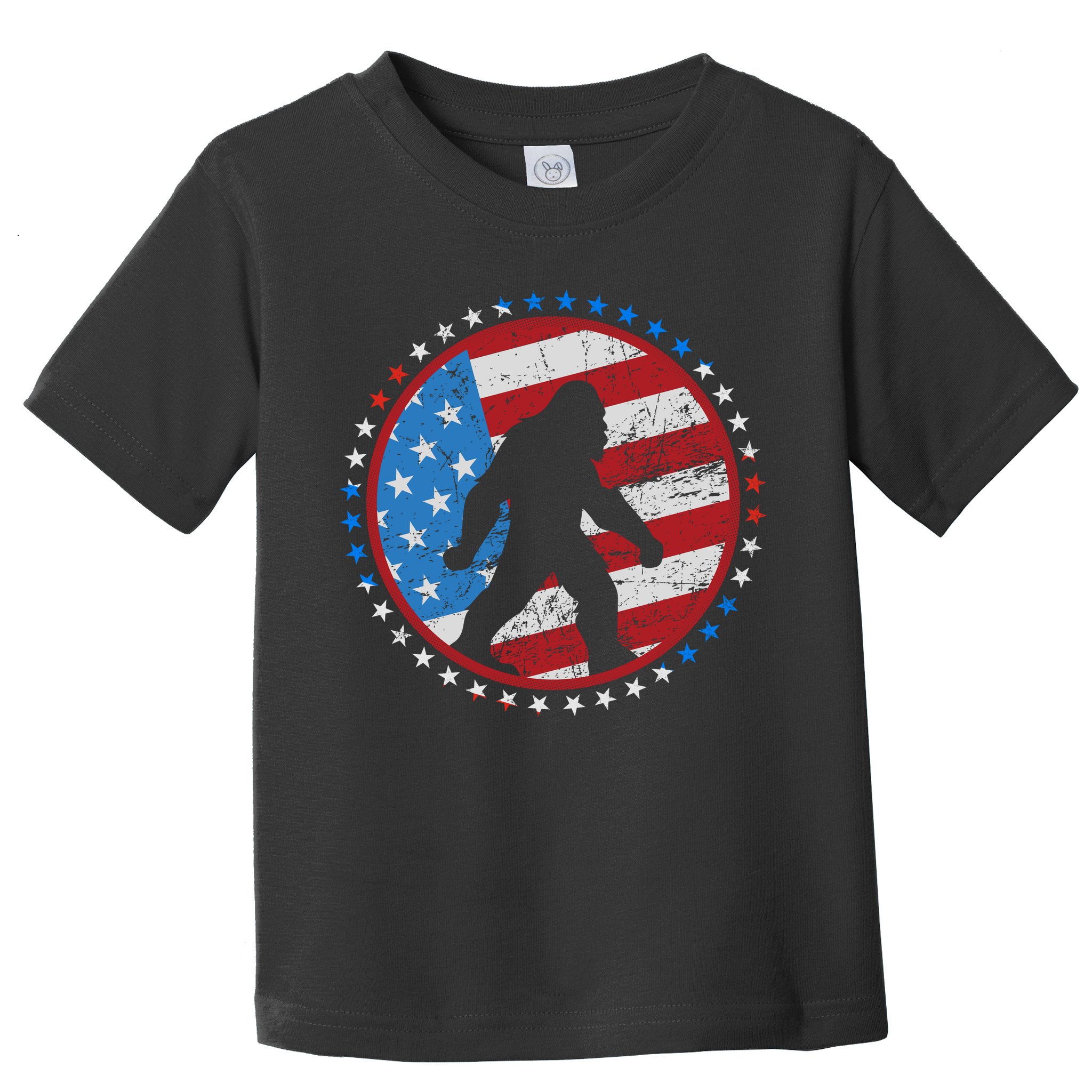 Funny USA American Flag Bigfoot Sasquatch Emblem Toddler T-Shirt
