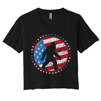 Funny USA American Flag Bigfoot Sasquatch Emblem Crop Top