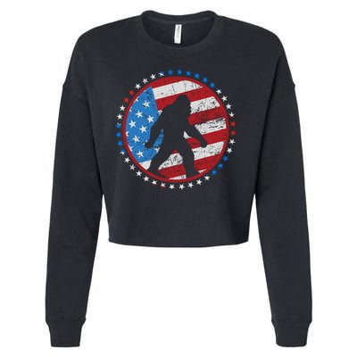 Funny USA American Flag Bigfoot Sasquatch Emblem Cropped Pullover Crew
