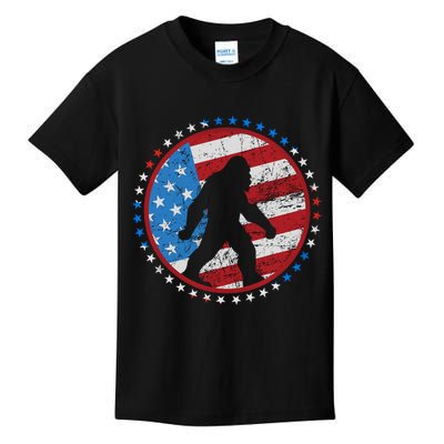 Funny USA American Flag Bigfoot Sasquatch Emblem Kids T-Shirt
