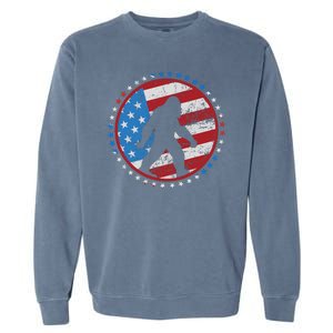 Funny USA American Flag Bigfoot Sasquatch Emblem Garment-Dyed Sweatshirt