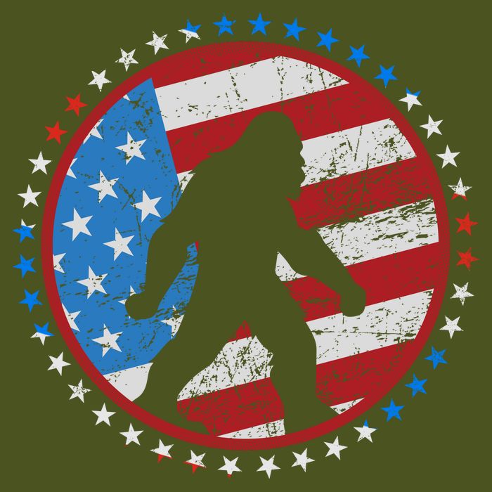 Funny USA American Flag Bigfoot Sasquatch Emblem Long Sleeve Shirt