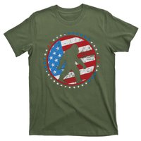 Funny USA American Flag Bigfoot Sasquatch Emblem T-Shirt