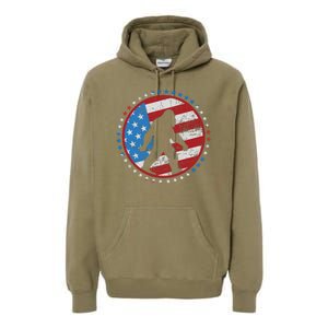 Funny USA American Flag Bigfoot Sasquatch Emblem Premium Hoodie