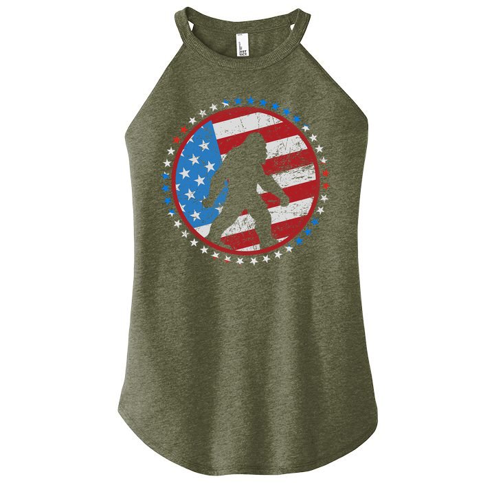 Funny USA American Flag Bigfoot Sasquatch Emblem Women's Perfect Tri Rocker Tank