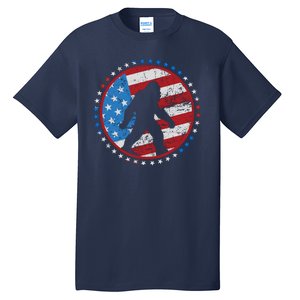 Funny USA American Flag Bigfoot Sasquatch Emblem Tall T-Shirt