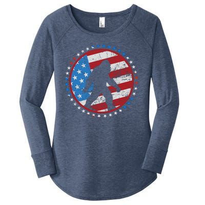 Funny USA American Flag Bigfoot Sasquatch Emblem Women's Perfect Tri Tunic Long Sleeve Shirt