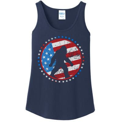 Funny USA American Flag Bigfoot Sasquatch Emblem Ladies Essential Tank