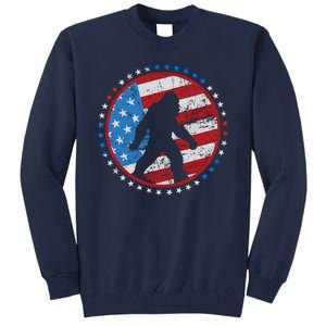 Funny USA American Flag Bigfoot Sasquatch Emblem Tall Sweatshirt