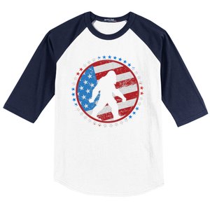 Funny USA American Flag Bigfoot Sasquatch Emblem Baseball Sleeve Shirt