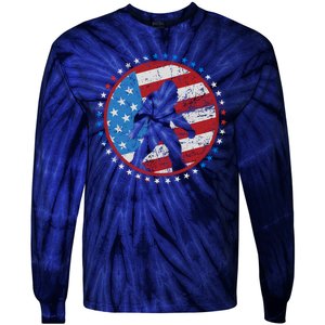 Funny USA American Flag Bigfoot Sasquatch Emblem Tie-Dye Long Sleeve Shirt