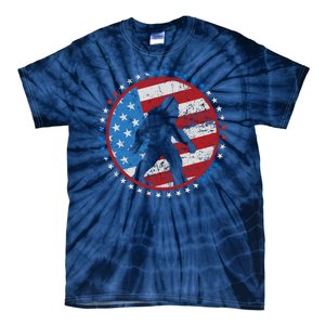 Funny USA American Flag Bigfoot Sasquatch Emblem Tie-Dye T-Shirt