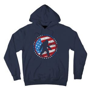 Funny USA American Flag Bigfoot Sasquatch Emblem Tall Hoodie