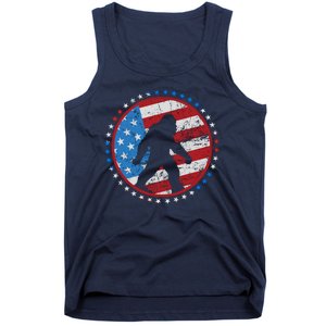 Funny USA American Flag Bigfoot Sasquatch Emblem Tank Top