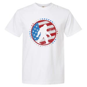 Funny USA American Flag Bigfoot Sasquatch Emblem Garment-Dyed Heavyweight T-Shirt