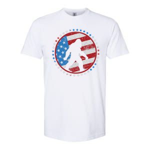 Funny USA American Flag Bigfoot Sasquatch Emblem Softstyle CVC T-Shirt